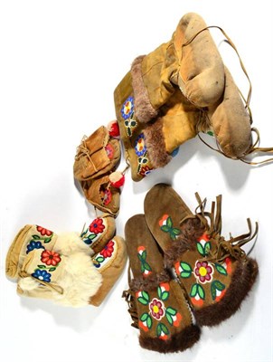 Lot 372 - A Collection of Cree Indian Moose Hide Clothing, circa 1967-70, all decorated with flowerheads...