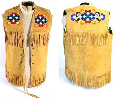 Lot 373 - A Cree Indian Finely Beaded Moose Hide Waistcoat, circa 1967-70, the front and back yoke...