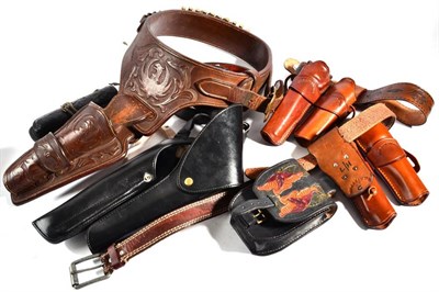 Lot 380 - A Modern Western Buscadero Type Gun Belt and Holster, in chocolate brown stitched leather, with...