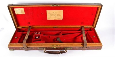 Lot 383 - An Early 20th Century Brass-Mounted, Brown Leather-Covered Oak, 12 Bore Shotgun Case, mounted...