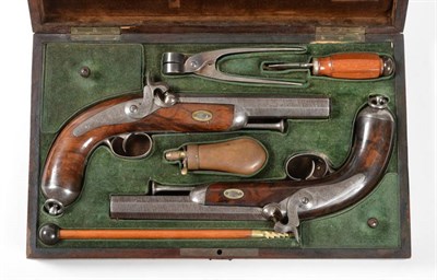 Lot 406 - A Pair of 19th Century Continental Officer's Percussion Pistols, each with 17.5cm sighted...