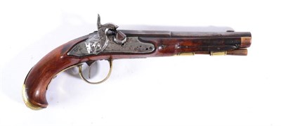 Lot 407 - An 18th Century Percussion Greatcoat Pistol, converted from flintlock, the 18cm steel barrel...