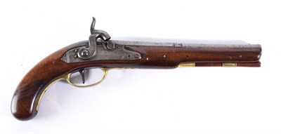 Lot 415 - A 19th Century Percussion Travelling Pistol, converted from a flintlock, the 23cm steel barrel...