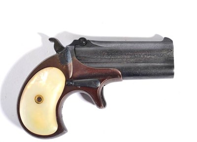 Lot 432 - A Remington Double Deringer Model 3, the 7.5 cm over and under blued barrels hinged at the top,...