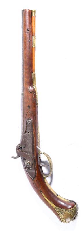 Lot 472 - An 18th Century German Percussion Holster Pistol, converted from a flintlock, the 33cm damascus...