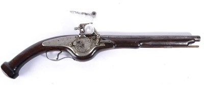 Lot 484 - A 19th Century Indian Wheel-lock Pistol, the 35cm steel barrel inlaid with text and tendrils in...