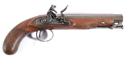 Lot 487 - A 19th Century Flintlock Travelling Pistol, the 18cm octagonal twist barrel with platinum line, the