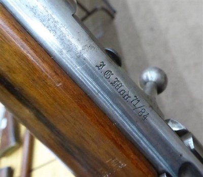 Lot 500 - A Mauser Model '71/'84 Bolt Action Rifle, 11mm, the 82cm blued round barrel octagonal at the breech