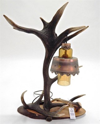 Lot 2054 - Antler Furniture: A Red Deer Antler Mounted Table Lamp, a large table lamp constructed with...