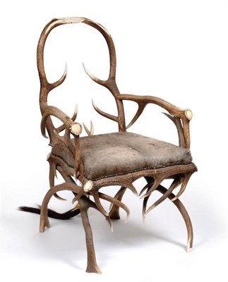 Lot 2093 - Antler Furniture: A German Antler Armchair, circa 1860-70, formed from a frame of antlers...
