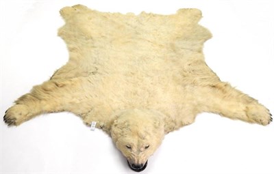 Lot 2204 - Taxidermy: Polar Bear (Ursus maritimus), circa 1950-1960, large skin rug with head mount, mouth...