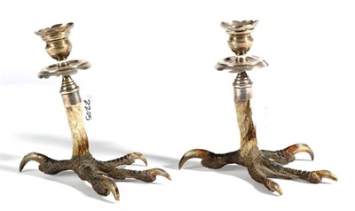 Lot 2205 - Natural History: A Pair of Silver Mounted Eagles Feet Candle sticks, by Army & Navy Cooperative...