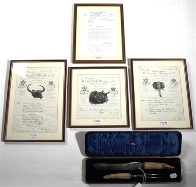 Lot 2209 - Natural History: Four Framed Prints of Rowland Ward Invoices, three dated 1894, describing the...