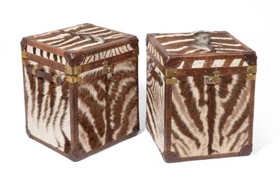 Lot 2215 - Hide/Furniture: Plains Zebra Hide Travelling Trunks, modern, a pair of high quality Zebra Hide...