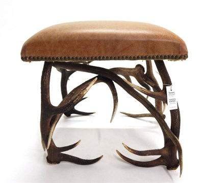 Lot 2222 - Antler Furniture: Red Deer Antler Stool, modern, an antler mounted stool, the cross frame and...