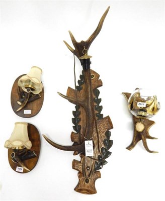 Lot 2225 - Antler Furniture: Antler Wall Lights, a Red Deer antler mounted wall light, mounted upon a...