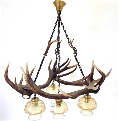 Lot 2226 - Antler Furniture: Antler Chandelier, a Red deer antler mounted Chandelier, constructed from...