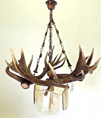 Lot 2227 - Antler Furniture: Antler Chandelier, a Red deer antler mounted Chandelier, constructed from...