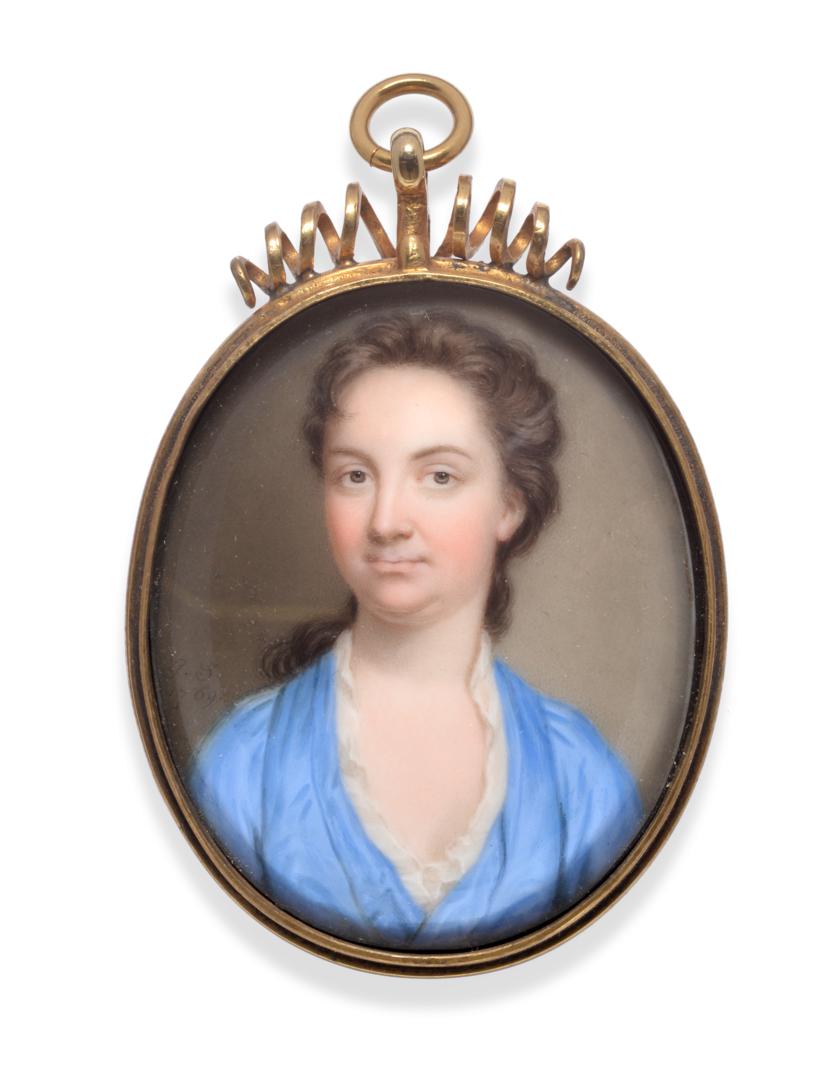 Lot 974 - John Smart (1741-1811): Miniature Portrait of a Lady, bust length, wearing a blue dress and...