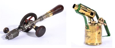 Lot 1000 - An Early 20th Century Veteran Car Mechanical Hand Drill, with turned wooden handles and brass...