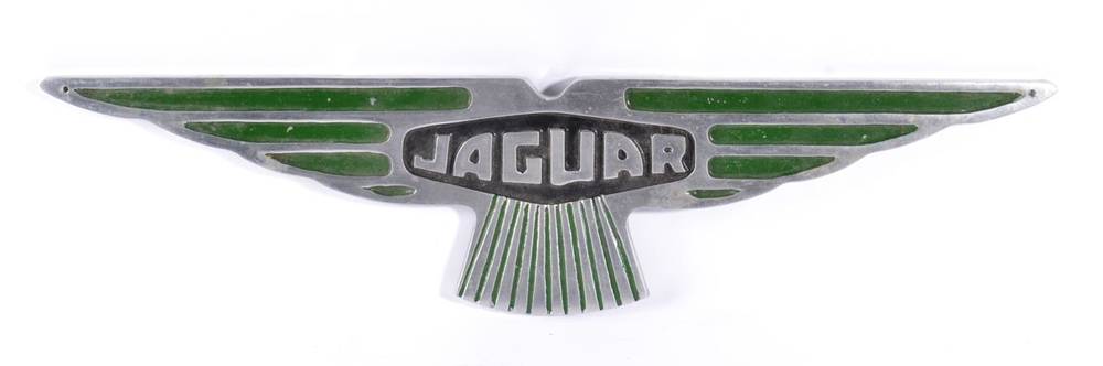 Lot 1009 - A Vintage Jaguar Chromed and Green Painted Showroom Sign, with two drill holes, 63cm diameter