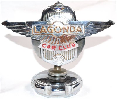 Lot 1014 - A 1930s Nickel Plated Lagonda Car Club Car Mascot, in the form of a winged emblem against a...