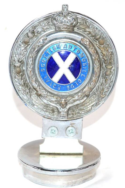 Lot 1020 - A Royal Scottish Blue Enamelled Automobile Club AA Badge, numbered 2155, the verso stamped...