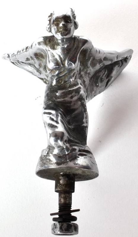 Lot 1041 - A 1930s Chrome Plated Spirit of Ecstasy Car Mascot, signed by C Sykes and dated 26.1.34, with...