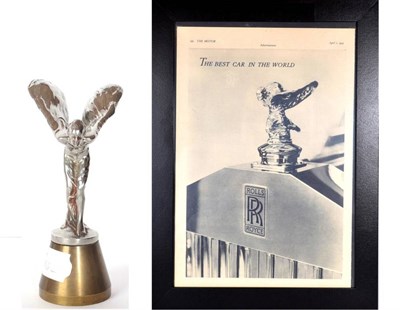 Lot 1051 - A Chrome Plated on Brass Spirit of Ecstasy Car Mascot, mounted on a brass base, 11cm high