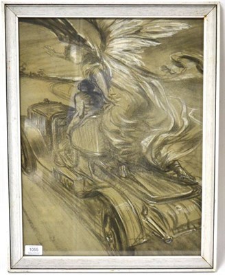 Lot 1055 - Charles Robinson Sykes Design for Rolls Royce hood ornament Charcoal drawing, 52cm by 39cm  Ex...