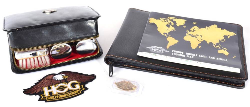 Lot 1058 - Harley Davidson Motor Cycles: A Black Zipped Gentleman's Travel/Vanity Case, probably 1950/60s; and