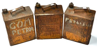 Lot 1063 - Three National Benzole Co Ltd Fuel Cans, with carrying handle and original screw caps, 28cm high