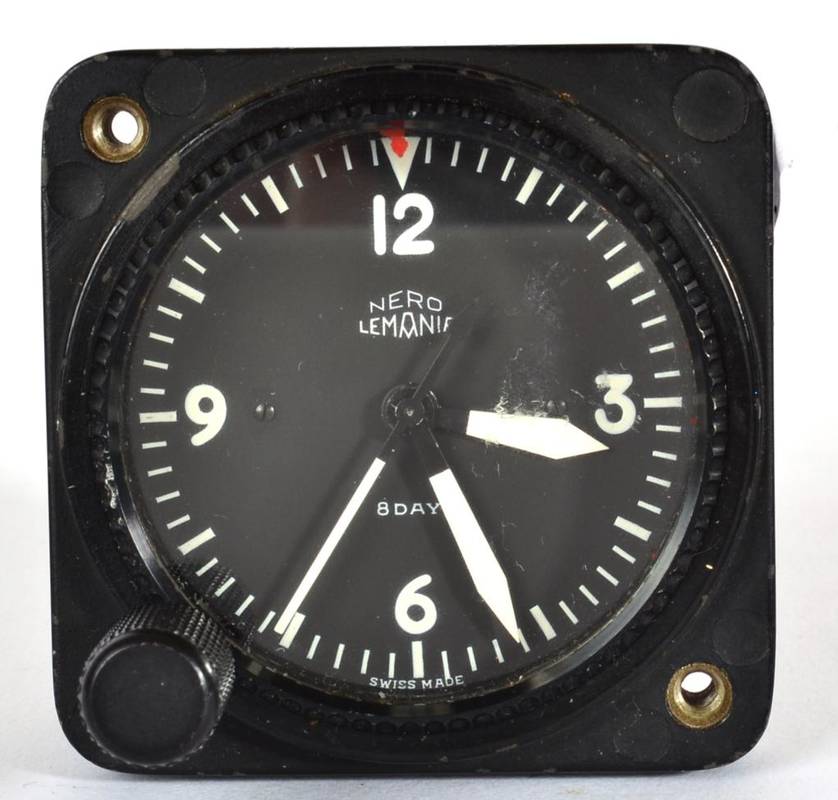 Lot 1067 - A Swiss Nero Lemania Eight Day Aircraft Cockpit Clock, suitable to be mounted in a dashboard,...