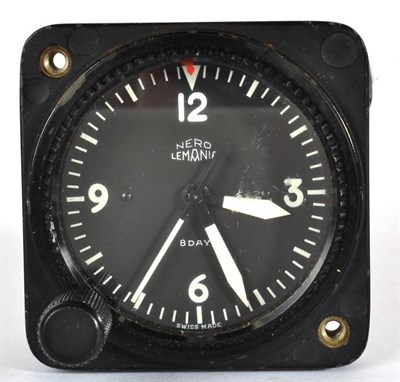 Lot 1067 - A Swiss Nero Lemania Eight Day Aircraft Cockpit Clock, suitable to be mounted in a dashboard,...