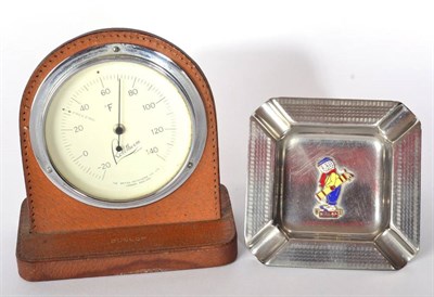 Lot 1074 - A Dunlop Leather Cased Showroom Desk Barometer, made for Dunlop Products, promotion by Rotofirm...