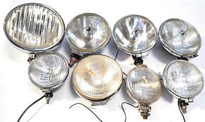 Lot 1079 - Eight Chrome Car Headlamps, comprising a pair of Lucas 5in examples, a pair of Lucas 7in...