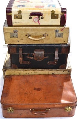 Lot 1081 - Five Assorted Vintage Leather Travel Cases, comprising a yellow studded example stamped...