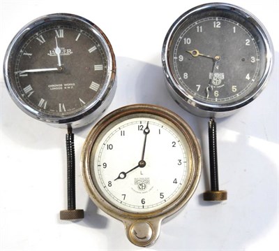 Lot 1087 - Three Chromed Metal 3inch Car Dashboard Clocks, comprising British Jagaer, Cronus Works, London NW2