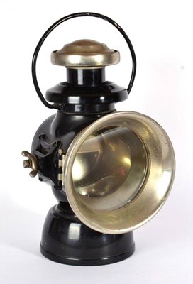 Lot 1090 - A Black Painted and Chromed Road Lamp, bearing metal plaque King of the Road Lucas No.741 Jos....