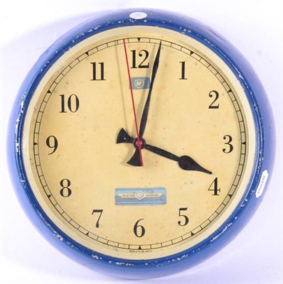 Lot 1101 - A Vintage BP Aviation Service Wall Clock, by Baume & Co, with blue painted outer metal case and...
