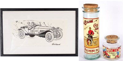 Lot 1105 - Russell Brockbank (1913-1979) An Alfa Romeo 1750 Grandsport Signed, pen and ink drawing, 12cm...