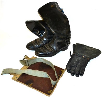 Lot 1113 - A Pair of Gold Top Trophy Size 9 Black Leather Motor Cycle Boots, with zip rear entry and fastening