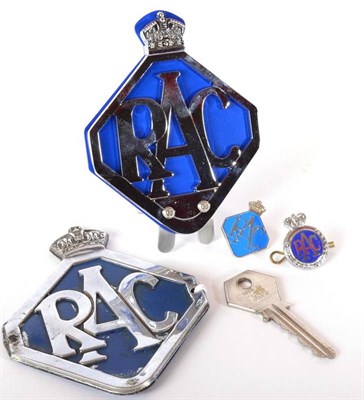 Lot 1124 - RAC Accessories, to include: Royal Automobile Club full member's motor car badge, 1940s/1950s,...