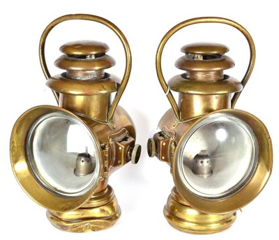 Lot 1151 - A Pair of Early 20th Century Dietz Lamps Brass Veteran Vehicle Lamps, with fixed carrying...