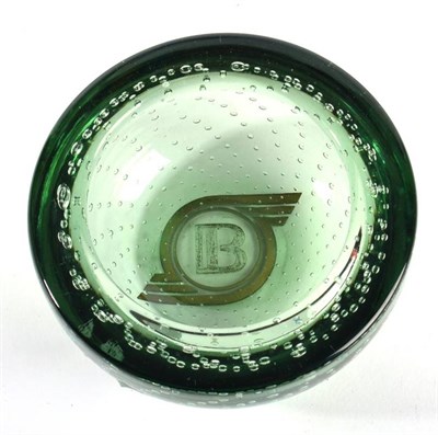 Lot 1153 - A Bentley Green Tinted Glass Circular Bowl, the base with the Bentley emblem, 10cm diameter