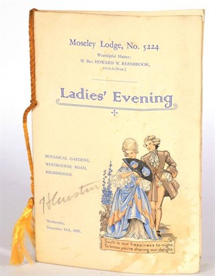 Lot 1159 - Herbert Austin: (Austin Motor Co) Moseley Lodge Ladies Evening, Wednesday December 11th 1935,...