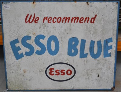 Lot 1164 - A Double-Sided Metal Advertising Sign, Esso We Recommend Esso Blue, with mounting flange and...
