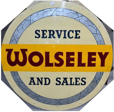 Lot 1170 - A Double-Sided Circular Metal Advertising Sign, Wolseley Service and Sales, with assorted drill...