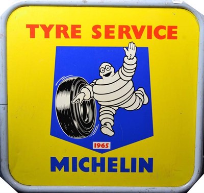 Lot 1176 - A MICHELIN Double-Signed Aluminium Advertising Sign, TYRE SERVICE 1965 MICHELIN, on a yellow ground