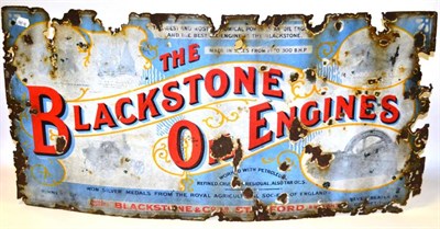 Lot 1177 - A Single-Sided Enamel Advertising Sign, The Blackstone Oil Engines, heavily corroded, 50cm by 101cm